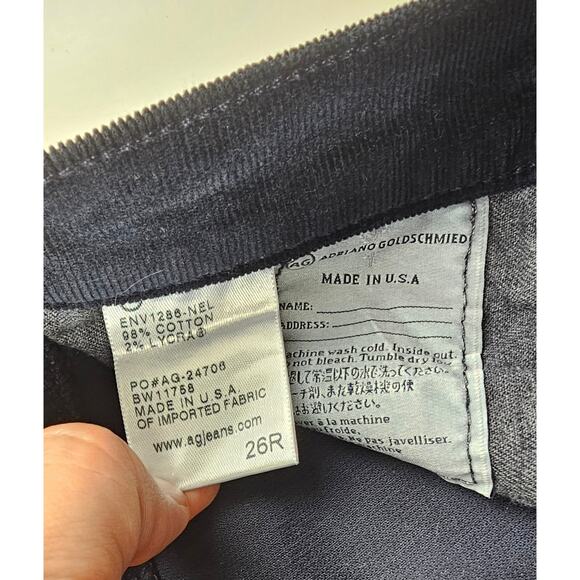 AG the Stevie Slim Straight navy blue corduroy sz 26 EUC career business casual - Picture 5 of 9